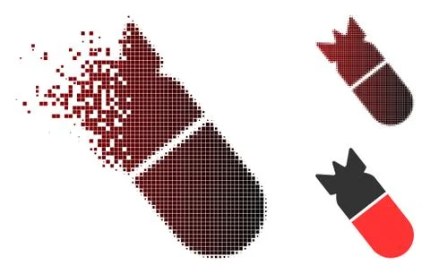 Destructed Pixelated Halftone Aviation Bomb Icon Illustrazione stock