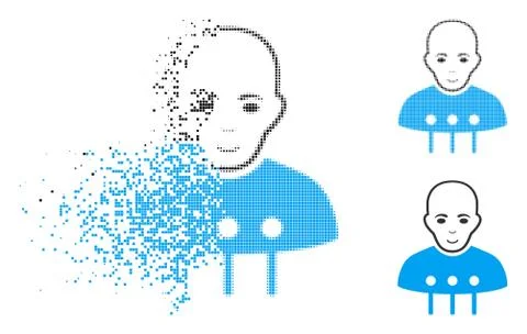 Destructed Pixelated Halftone Cyborg Interface Icon with Face Ilustración de archivo