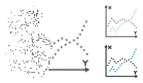Destructed Pixelated Halftone Dotted Functions Plot Icon Ilustración de archivo