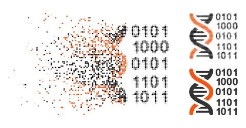 Destructed Pixelated Halftone Genome Code Icon Stock Illustration
