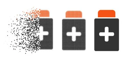 Destructed Pixelated Halftone Medication Bottle Icon Stock Illustration