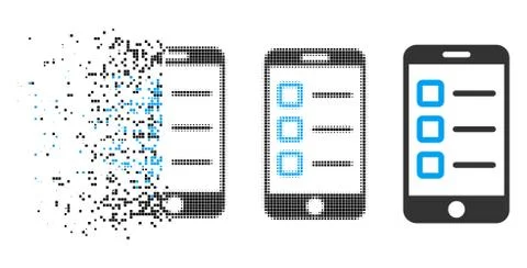 Destructed Pixelated Halftone Mobile Test Icon Stock Illustration
