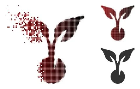 Destructed Pixelated Halftone Seed Sprout Icon Stock Illustration