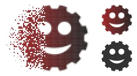 Destructed Pixelated Halftone Smile Smiley Gear Icon Illustrazione stock