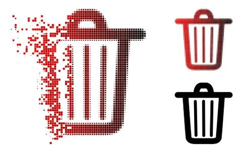 Destructed Pixelated Halftone Trash Can Icon Illustrazione stock