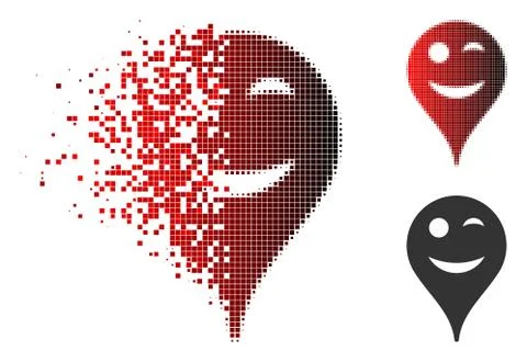 Destructed Pixelated Halftone Wink Smiley Map Marker Icon Ilustración de archivo