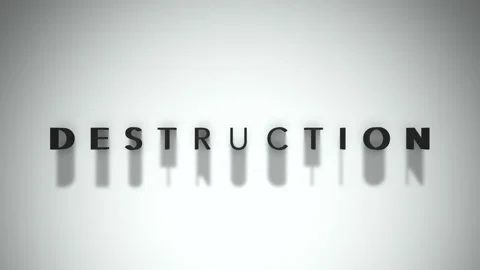 Destruction 3D title animation matte black text on a white background Stock Footage 300716556