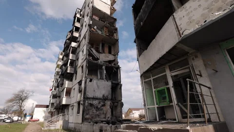 Destruction aftermath, Aggression destruction, Destroyed houses Video stock 245119147