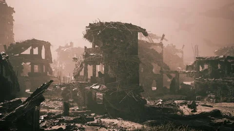 Destruction and desolation in a post apocalyptic urban landscape Stock Footage 331419587