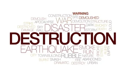 Destruction animated word cloud, text design animation. Kinetic typography. Stock Footage 76350879