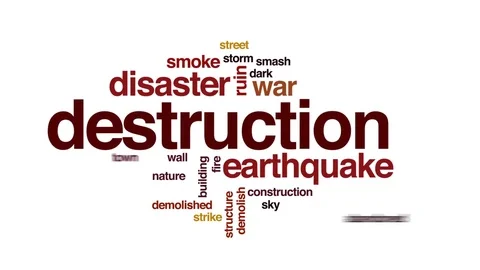 Destruction animated word cloud, text design animation. Stock Footage 76503432