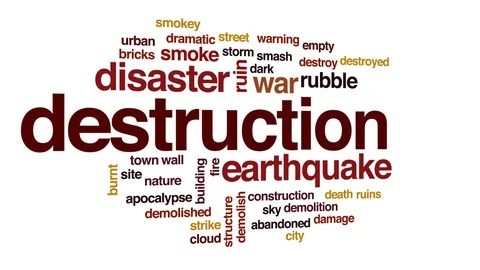 Destruction animated word cloud, text design animation. Stock Footage 76887975