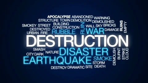 Destruction animated word cloud, text design animation. Stock Footage 77053718