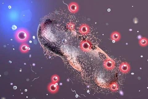 Destruction of a bacterium by silver nanoparticles Illustrazione stock