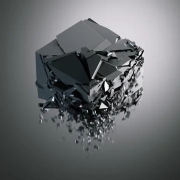Destruction of black glossy cube. 3d rendering Illustrazione stock