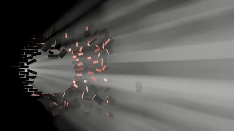 Destruction of a brick wall. Volume light Illustrazione stock