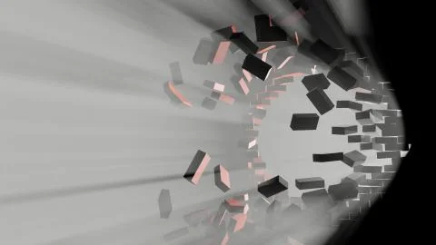 Destruction of a brick wall. Volume light 스톡 일러스트