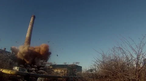 Destruction Chimney Explosion Stock Footage 62525534