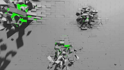 Destruction Exploding Gray Wall 3D Rendering Green Screen Stock Footage 88137089