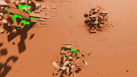 Destruction Exploding Wall 3D Rendering Green Screen Stock Footage 88137090