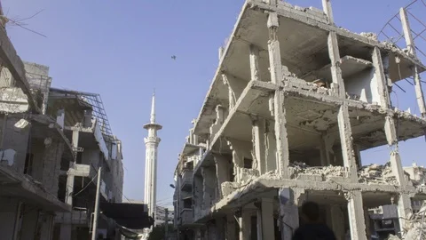 Destruction in Ghouta Syria aftermath Stock Footage 91237751
