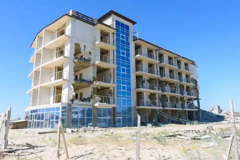 Destruction of a hotel complex recognized as illegal construction by a court  Foto stock
