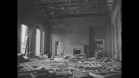 Destruction inside the previously opulent Reich Chancellery Stock Footage 103379769