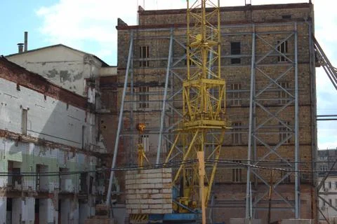 The destruction of the old building, reconstruction, structural changes. cons Stock Photos
