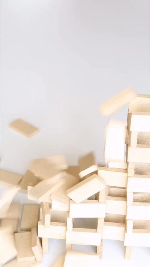 Destruction of a structure made of wooden bars. Stock Footage 243379641