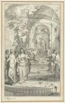 Destruction of a temple by devils and harpijen.possible design for a print... Stock Photos
