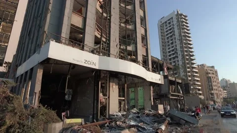 Destruction in Touch building, a local telecom company Stock Footage 136971002