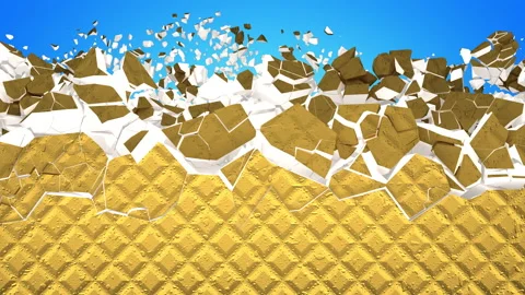Destruction of waffle surface with white ice cream filling Stockbeeldmateriaal 156721173