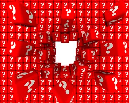 Destruction of a wall of cubes with the symbols of question mark Stock Illustration