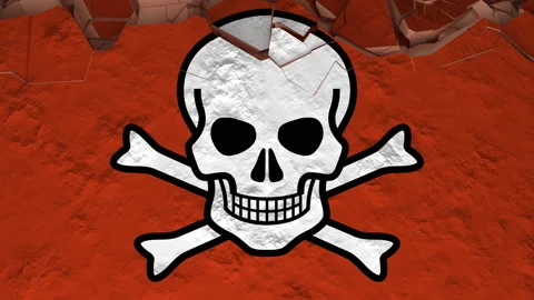 Destruction of a wall with skull and crossbones graffiti Stockbeeldmateriaal 156751107