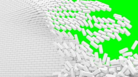 Destruction white brick wall green surface back Super slow motion 1000FPS Stock Footage 150773377