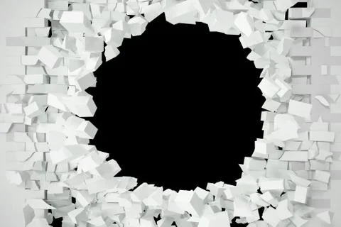 Destruction of a white brick wall for pasting anything text. 3d illustration Stock Illustration