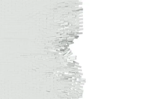 Destruction of a white wall with blank text. 3d illustration Stock Illustration