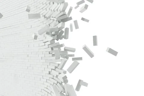 Destruction of a white wall with blank text. 3d illustration Stock Illustration
