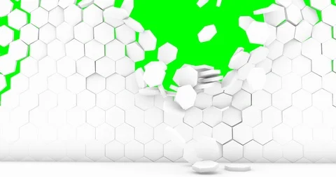 Destruction of a white wall on a green background Stock Footage 127103075