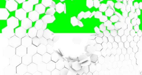 Destruction of a white wall on a green background Wall destruction crack Stock Footage 127357970