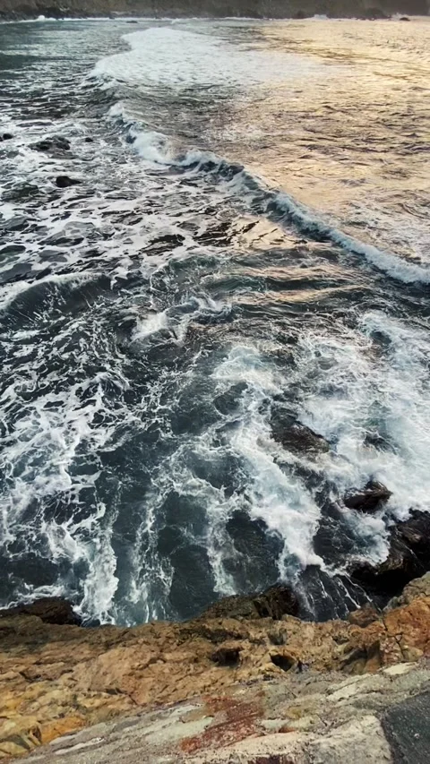Destructive and impressive waves. Sea storm. Waves crash against coastal rocks Stock Footage 156906038