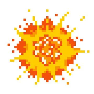 Destructive pixel explosion. Red detonation burst of energy with yellow fire Stock Illustration
