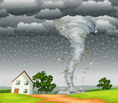 Destructive tornado landscape scene Stock Illustration