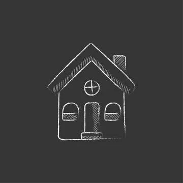 Detached house. Drawn in chalk icon Stock Illustration