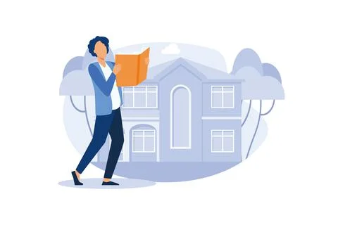 DETACHED HOUSE ILLUSTRATION FLAT VECTOR Illustrazione stock