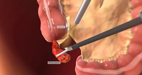 Detaching the Mesentery 3D rendering Stock Illustration