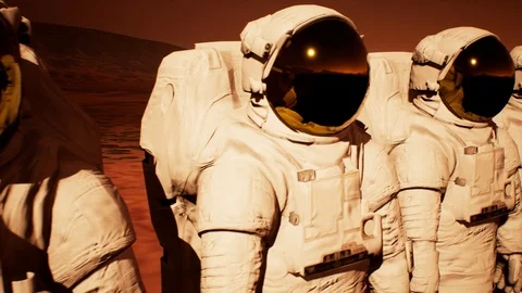 A detachment of astronauts preparing to explore the planet Mars Stock Footage 97357852