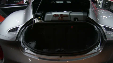 Detail of Alfa Romeo 4C engine at the New York International Auto Show Stock Footage 37664005