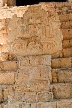 Detail of an ancient Mayan sculpture, in the archaeological area of Ek Balam Stock Photos