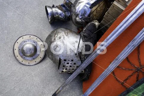 Detail of ancient medieval weapons, war and crime Stock Image #231673286